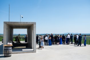 Svatba v modré, vypadá  to hezky, a Pálava v pozadí nahodila namodralý opar, aby taky ladila